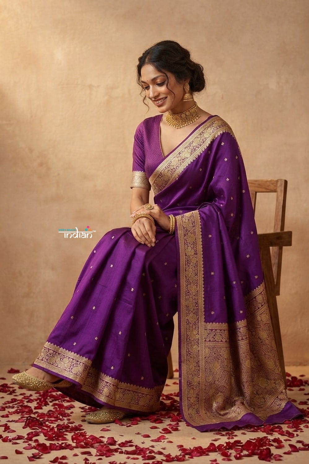 Ganga Ghat ~ Banarasi Handwoven Pure Soft Katan Silk Saree In Purple - verymuchindian.com