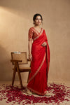 Ganga Ghat ~ Banarasi Handwoven Pure Soft Katan Silk Saree In Red - verymuchindian.com