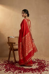 Ganga Ghat ~ Banarasi Handwoven Pure Soft Katan Silk Saree In Red - verymuchindian.com