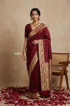Ganga Ghat ~ Banarasi Handwoven Pure Soft Katan Silk Saree In Royal Red - verymuchindian.com