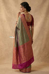 Ganga Ghat ~ Banarasi Handwoven Pure Soft Katan Silk Saree In Sage Green - verymuchindian.com