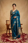 Ganga Ghat ~ Banarasi Handwoven Pure Soft Katan Silk Saree In Teal Blue - verymuchindian.com