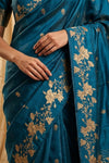 Ganga Ghat ~ Banarasi Handwoven Pure Soft Katan Silk Saree In Teal Blue - verymuchindian.com