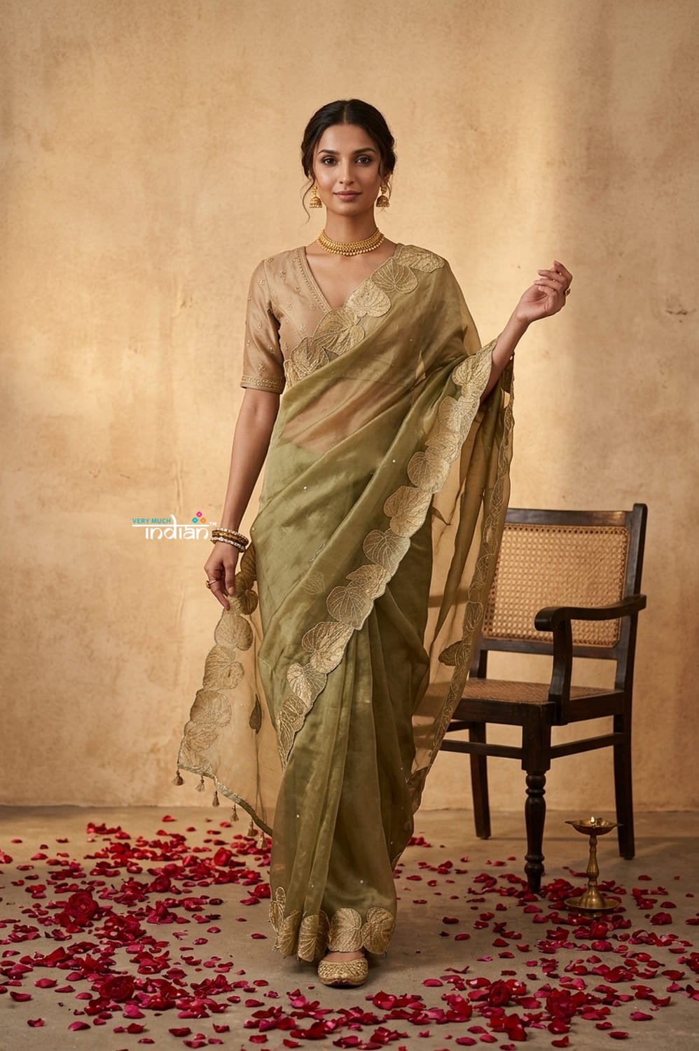 Ganga Ghat ~ Banarasi Organza Saree with Handcrafted Beadwork In Mint Green - verymuchindian.com