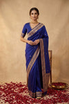 Ganga Ghat ~ Banarasi Pure Handloom Silk Saree with Ornate Gold Zari Border and Traditional Butti Work In Royal Blue - verymuchindian.com