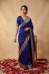 Ganga Ghat ~ Banarasi Pure Handloom Silk Saree with Ornate Gold Zari Border and Traditional Butti Work In Royal Blue - verymuchindian.com