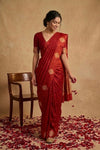 Ganga Ghat ~ Banarasi Pure Katan silk Saree In Crimson Red - verymuchindian.com
