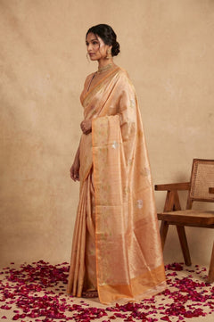 Ganga Ghat ~ Banarasi Pure Katan silk Saree In Peach Pastel - verymuchindian.com