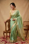 Ganga Ghat ~ Banarasi Pure Katan Silk Saree In Sea Green with Gold Zari - verymuchindian.com
