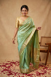 Ganga Ghat ~ Banarasi Pure Katan Silk Saree In Sea Green with Gold Zari - verymuchindian.com