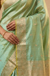 Ganga Ghat ~ Banarasi Pure Katan Silk Saree In Sea Green with Gold Zari - verymuchindian.com