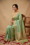 Ganga Ghat ~ Banarasi Pure Katan Silk Saree In Sea Green with Gold Zari - verymuchindian.com