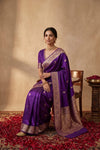 Ganga Ghat ~ Banarasi Pure Katan Silk Saree in Vibrant Purple - verymuchindian.com