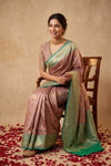 Ganga Ghat ~ Banarasi Pure Katan Silk Saree with Contrast Sea Green Border In Mauve - verymuchindian.com