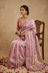 Ganga Ghat ~ Banarasi Pure Katan Silk Saree with Rangkath In Multicolor Lilac - verymuchindian.com