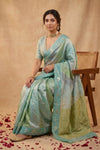 Ganga Ghat ~ Banarasi Pure Katan Silk Saree with Rangkath InMulticolor Sea Green - verymuchindian.com