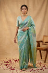 Ganga Ghat ~ Banarasi Pure Katan Silk Saree with Rangkath InMulticolor Sea Green - verymuchindian.com