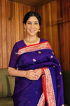 Ganga Ghat ~ Banarasi Pure Organza Silk Saree with Gold Zari In Royal Purple - verymuchindian.com