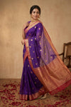 Ganga Ghat ~ Banarasi Pure Organza Silk Saree with Gold Zari In Royal Purple - verymuchindian.com