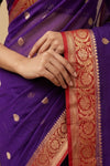 Ganga Ghat ~ Banarasi Pure Organza Silk Saree with Gold Zari In Royal Purple - verymuchindian.com