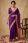 Ganga Ghat ~ Banarasi Pure Organza Silk Saree with Gold Zari In Royal Purple - verymuchindian.com