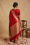 Ganga Ghat ~ Banarasi Pure Raw Mango Silk Saree with Traditional Gold Zari Border and Small Butti Work In Crimson Red - verymuchindian.com