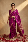 Ganga Ghat ~ Banarasi Pure Raw Silk Saree in Magenta with Traditional Gold Zari - verymuchindian.com