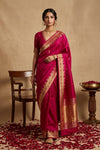 Ganga Ghat ~ Banarasi Pure Soft Silk Saree with Traditional Gold Zari Border and Pallu Detail Magenta Pink - verymuchindian.com