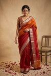 Ganga Ghat ~ Banarasi Pure Tissue Silk Saree with Elegant Zari Border In Dual - Tone Mustard and Brown - verymuchindian.com