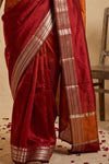 Ganga Ghat ~ Banarasi Pure Tissue Silk Saree with Elegant Zari Border In Dual - Tone Mustard and Brown - verymuchindian.com
