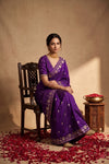 Ganga Ghat ~ Banrasi Handwoven Pure Katan Silk Saree in Royal Purple - verymuchindian.com