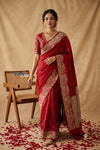 Ganga Ghat ~ Handloom Pure Silk Katan Saree in Red Gold (Silk Mark Certified) - verymuchindian.com