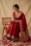 Ganga Ghat ~ Handloom Pure Silk Katan Saree in Red Gold (Silk Mark Certified) - verymuchindian.com