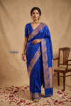Ganga Ghat ~ Handloom Pure Silk Katan Saree in Royal Blue (Silk Mark Certified) - verymuchindian.com