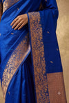 Ganga Ghat ~ Handloom Pure Silk Katan Saree in Royal Blue (Silk Mark Certified) - verymuchindian.com