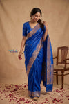 Ganga Ghat ~ Handloom Pure Silk Katan Saree in Royal Blue (Silk Mark Certified) - verymuchindian.com