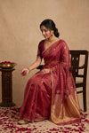 Ganga Ghat ~ Handwoven Banarasi Tissue Silk Saree In Dual Tone Pink - verymuchindian.com