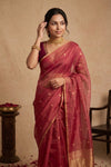 Ganga Ghat ~ Handwoven Banarasi Tissue Silk Saree In Dual Tone Pink - verymuchindian.com