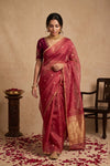 Ganga Ghat ~ Handwoven Banarasi Tissue Silk Saree In Dual Tone Pink - verymuchindian.com