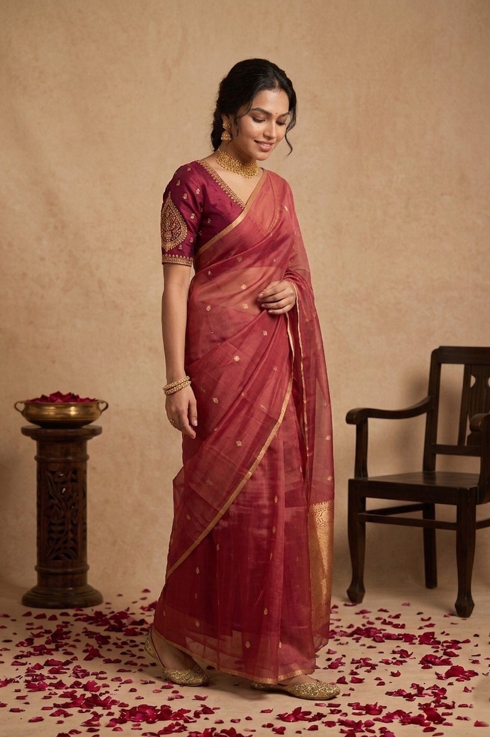Ganga Ghat ~ Handwoven Banarasi Tissue Silk Saree In Dual Tone Pink - verymuchindian.com
