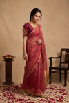 Ganga Ghat ~ Handwoven Banarasi Tissue Silk Saree In Dual Tone Pink - verymuchindian.com