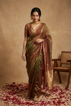 Ganga Ghat ~ Handwoven Banarasi Tissue Silk Saree In Dual Tone Red Green - verymuchindian.com