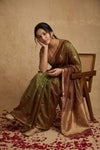Ganga Ghat ~ Handwoven Banarasi Tissue Silk Saree In Dual Tone Red Green - verymuchindian.com