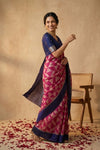 Ganga Ghat ~ Handwoven Pure Banarasi Katan Silk Saree In Blue and Pink - verymuchindian.com