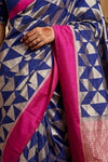 Ganga Ghat ~ Handwoven Pure Banarasi Katan Silk Saree In Blue and Pink - verymuchindian.com