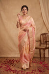 Ganga Ghat ~ Handwoven Pure Banarasi Katan Silk Saree In Peach & Pink Ombre - verymuchindian.com