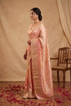 Ganga Ghat ~ Handwoven Pure Banarasi Katan Silk Saree In Peach & Pink Ombre - verymuchindian.com