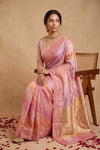 Ganga Ghat ~ Handwoven Pure Banarasi Katan Silk Saree in Rangkath Pastel Multicolor - verymuchindian.com