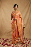 Ganga Ghat ~ Handwoven Pure Katan Silk Saree in Rangkath Sunset Peach & Amber Rangkaath saree - verymuchindian.com