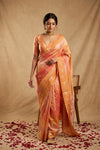 Ganga Ghat ~ Handwoven Pure Katan Silk Saree in Rangkath Sunset Peach & Amber Rangkaath saree - verymuchindian.com